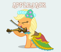 Size: 290x246 | Tagged: safe, applejack, earth pony, pony, g4, bridesmaid applejack, bridesmaid dress, clothes, dress, female, mare, musical instrument, solo, violin, wedding