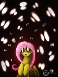 Size: 768x1024 | Tagged: safe, artist:aeritus, fluttershy, pegasus, pony, g4, hurricane fluttershy, eye, eyes, scared, scene interpretation, solo