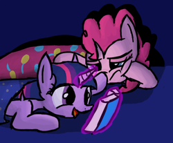 Size: 488x404 | Tagged: safe, artist:datgmfreak, pinkie pie, twilight sparkle, g4, book, duo, filly, reading, sleepover