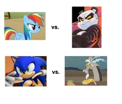 Size: 720x612 | Tagged: safe, discord, rainbow dash, g4, archie comics, crossover, feist, male, sonic the hedgehog, sonic the hedgehog (series), versus, vs