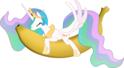 Size: 954x523 | Tagged: safe, artist:pyropig75, princess celestia, pony, g4, banana, female, solo