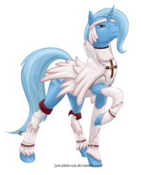 Size: 670x831 | Tagged: safe, artist:just-plain-cat, trixie, pony, unicorn, g4, armor, female, horn, mare, monster hunter, parody, simple background, solo, transparent background