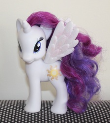 Size: 1947x2171 | Tagged: safe, princess celestia, rarity, oc, oc only, oc:celarity, alicorn, pony, g4, brushable, fusion, fusion:princess celestia, fusion:rarilestia, fusion:rarity, irl, photo, prototype, raricorn, solo, toy