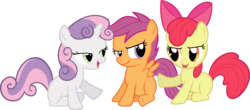 Size: 9000x3957 | Tagged: safe, artist:newlunaticrepublic, apple bloom, scootaloo, sweetie belle, earth pony, pony, g4, cutie mark crusaders, female, filly, open mouth, simple background, transparent background, vector