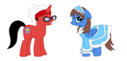 Size: 685x331 | Tagged: safe, artist:eifi--copper, pegasus, pony, unicorn, duo, duo male and female, female, horn, male, mare, pokémon, pokémon adventures, pokémon special, ponified, ruby (pokémon), sapphire birch, simple background, stallion, transparent background