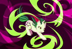 Size: 792x537 | Tagged: safe, artist:tinrobo, gusty, pony, unicorn, g1, g4, abstract background, female, g1 to g4, generation leap, horn, magic, mare, maroon, solo