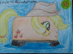 Size: 1280x960 | Tagged: safe, artist:dapperjackery, applejack, g4, crayon, hat, toaster