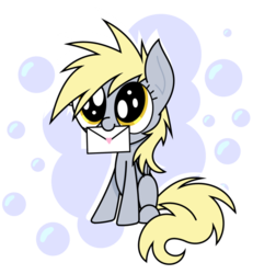 Size: 900x976 | Tagged: safe, artist:cuttycommando, derpy hooves, pegasus, pony, g4, female, filly, foal, letter, mouth hold, younger