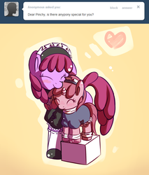 Size: 768x900 | Tagged: safe, artist:haute-claire, berry punch, berryshine, ruby pinch, ask ruby pinch, g4, berrybetes, clothes, cute, female, filly, maid, pinchybetes