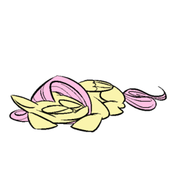 Size: 500x500 | Tagged: safe, artist:atmoatatpart3randomstarwarstitle, fluttershy, pegasus, pony, g4, eyes closed, female, folded wings, mare, prone, simple background, sleeping, solo, white background, wings