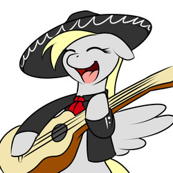 Size: 800x800 | Tagged: safe, artist:kloudmutt, derpy hooves, pegasus, pony, g4, cute, female, floppy ears, guitar, hat, mare, mariachi, mexican, sombrero