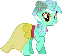 Size: 6533x5853 | Tagged: safe, artist:abydos91, lyra heartstrings, pony, unicorn, g4, .svg available, absurd resolution, bridesmaid, clothes, dress, female, looking at you, mare, raised hoof, simple background, smiling, solo, transparent background, vector