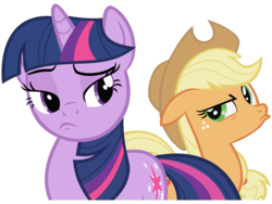 Size: 8000x6000 | Tagged: safe, artist:choopy, applejack, twilight sparkle, g4, the mysterious mare do well, absurd resolution, raised eyebrow, simple background, transparent background, vector