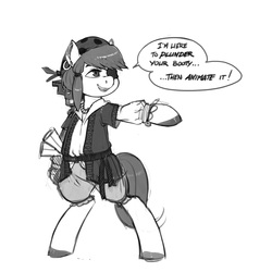 Size: 5000x5000 | Tagged: safe, artist:kevinsano, oc, oc only, pony, absurd resolution, bipedal, grayscale, monochrome, pirate, solo, tiarawhy