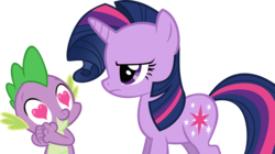 Size: 7870x4418 | Tagged: safe, artist:choopy, spike, twilight sparkle, g4, the cutie pox, absurd resolution, alternate hairstyle, heart eyes, rarity hair, simple background, transparent background, vector, wingding eyes