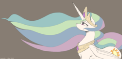 Size: 1100x535 | Tagged: safe, artist:javanshir, princess celestia, alicorn, pony, g4, crown, female, jewelry, mare, necklace, regalia, simple background, solo