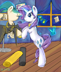 Size: 2000x2352 | Tagged: safe, artist:renaifoxi, rarity, pony, g4, high res, mannequin, scissors, solo, thread