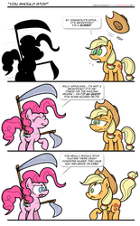 Size: 1365x2197 | Tagged: safe, artist:epulson, applejack, pinkie pie, g4, comic, scythe