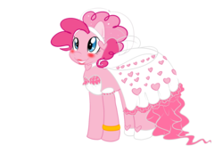Size: 2016x1456 | Tagged: dead source, safe, artist:anaxboo, pinkie pie, earth pony, pony, g4, beautiful, blushing, clothes, cute, dress, female, mare, pretty, simple background, solo, transparent background, wedding dress