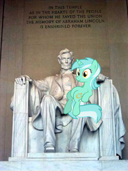 Size: 562x750 | Tagged: safe, lyra heartstrings, human, pony, g4, abraham lincoln, american presidents, irl, lincoln memorial, meme, photo, ponies in real life, sitting, sitting lyra, vector