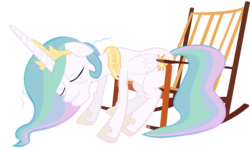 Size: 6706x4000 | Tagged: safe, artist:bednarowski, princess celestia, alicorn, pony, g4, chair, elderly, eyes closed, female, floppy ears, mare, old, rocking chair, simple background, solo, transparent background