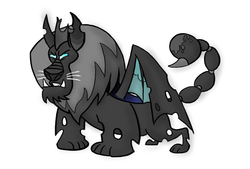 Size: 900x608 | Tagged: safe, artist:patchworkdraconequus, manny roar, changeling, manticore, g4, changelingified, species swap