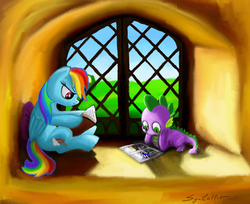 Size: 877x716 | Tagged: safe, artist:syncallio, rainbow dash, spike, g4