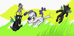 Size: 800x391 | Tagged: safe, artist:wag-tail, rarity, spike, changeling, g4