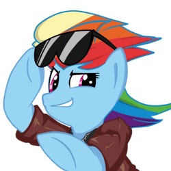 Size: 600x600 | Tagged: safe, artist:animeculture, rainbow dash, pony, g4, clothes, female, jacket, solo, sunglasses