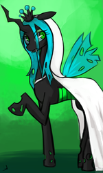 Size: 960x1600 | Tagged: dead source, safe, artist:dogduck, queen chrysalis, changeling, changeling queen, g4, clothes, crown, dress, female, jewelry, regalia, solo, wedding dress