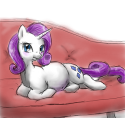 Size: 900x848 | Tagged: safe, artist:redintravenous, rarity, pony, unicorn, g4, belly, big belly, blushing, couch, fat, female, mare, prone, raritubby, solo, story in the source, weight gain