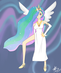 Size: 800x960 | Tagged: safe, artist:amaiawa, princess celestia, human, g4, female, horn, horned humanization, humanized, skinny, solo, thin, winged humanization