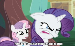 Size: 967x601 | Tagged: safe, edit, edited screencap, screencap, rarity, sweetie belle, pony, unicorn, g4, sisterhooves social, angry, belle sisters, caption, female, filly, foal, horn, mare, siblings, sisters