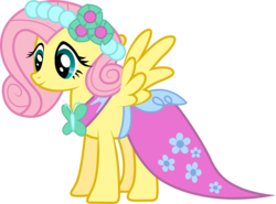 Size: 7498x5534 | Tagged: safe, artist:mowza2k2, fluttershy, pegasus, pony, a canterlot wedding, absurd resolution, clothes, dress, female, mare, simple background, solo, transparent background