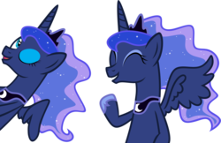 Size: 5000x3243 | Tagged: safe, artist:axemgr, princess luna, g4, absurd resolution, duality, happy, self ponidox, simple background, the fun has been doubled, transparent background, vector, waving, wink