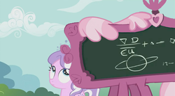 Size: 638x352 | Tagged: safe, artist:capnpea, edit, edited screencap, screencap, cheerilee, diamond tiara, g4, chalkboard, fimbriae, wat