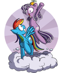 Size: 600x715 | Tagged: safe, artist:xkappax, rainbow dash, screwball, earth pony, pegasus, pony, g4, cloud, female, flying, hat, mare, propeller hat, scared, simple background, swirly eyes, transparent background