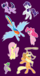 Size: 1100x2100 | Tagged: safe, artist:kymsnowman, applejack, fluttershy, pinkie pie, rainbow dash, rarity, spike, twilight sparkle, g4, mane six