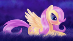Size: 900x509 | Tagged: safe, artist:macalaniaa, fluttershy, pony, g4, blushing, female, solo