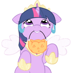 Size: 5000x5000 | Tagged: safe, artist:bri-sta, artist:somepony, twilight sparkle, pony, unicorn, g4, absurd resolution, celestia costume, costume, cute, fake wings, female, filly, filly twilight sparkle, grin, hnnng, looking up, mouth hold, nightmare night, pumpkin bucket, simple background, smiling, solo, that pony sure does love celestia, transparent background, trick or treat, twiabetes, twilight wants to be a princess, unicorn twilight, vector, weapons-grade cute