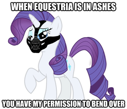Size: 622x532 | Tagged: safe, rarity, pony, g4, bane, batman, bend over, image macro, solo