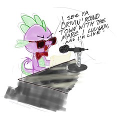 Size: 683x640 | Tagged: safe, artist:snapai, spike, dragon, g4, bowtie, fuck you (song), male, microphone, musical instrument, piano, solo, suglasses
