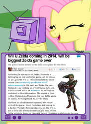 Size: 563x771 | Tagged: safe, fluttershy, pegasus, pony, g4, exploitable meme, female, gamershy, link, mare, meme, nintendo, the legend of zelda, tv meme, wii u