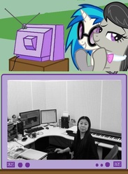 Size: 563x770 | Tagged: safe, dj pon-3, octavia melody, vinyl scratch, pony, g4, chikayo fukuda, composer, cyberconnect2, exploitable meme, female, lesbian, meme, music, ship:scratchtavia, shipping, tv meme