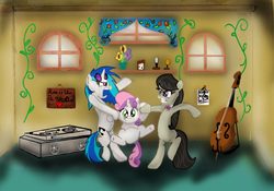 Size: 1662x1163 | Tagged: safe, artist:lefthoovesdash, dj pon-3, octavia melody, sweetie belle, vinyl scratch, pony, unicorn, g4, cello, colored, female, filly, foal, horn, mare, musical instrument, trio