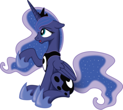 Size: 9974x8954 | Tagged: safe, artist:kp-shadowsquirrel, artist:mysteriouskaos, princess luna, pony, g4, absurd resolution, female, raised hoof, simple background, sitting, solo