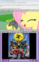 Size: 613x974 | Tagged: safe, fluttershy, pegasus, pony, derpibooru, g4, creepy, exploitable meme, female, fs doesn't know what she's getting into, gamershy, mare, meme, meta, the legend of zelda, the legend of zelda: majora's mask, this will end in tears, tv meme