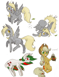 Size: 700x900 | Tagged: safe, artist:thundergarden, applejack, derpy hooves, gusty, pegasus, pony, g1, g4, female, mare