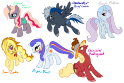 Size: 1024x692 | Tagged: safe, artist:sakuyamon, chancellor puddinghead, clover the clever, commander hurricane, princess platinum, private pansy, smart cookie, earth pony, pegasus, pony, unicorn, g4, female, founders of equestria, hat, male, mare, simple background, stallion, transparent background