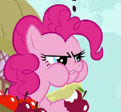 Size: 409x379 | Tagged: safe, screencap, pinkie pie, earth pony, pony, g4, green isn't your color, season 1, animated, apple, cropped, eating, female, food, puffy cheeks, solo